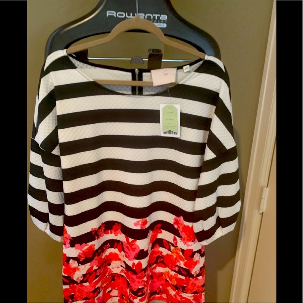 Anthropologie Striped Dress with Red Floral Pattern